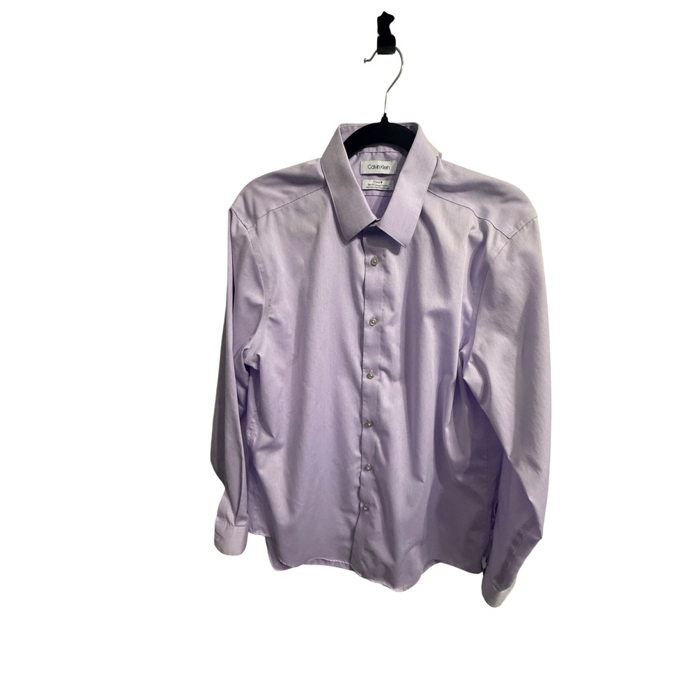 Calvin Klein Steel+ Mens Slim Fit Non-Iron Dress Shirt Lavender size 16